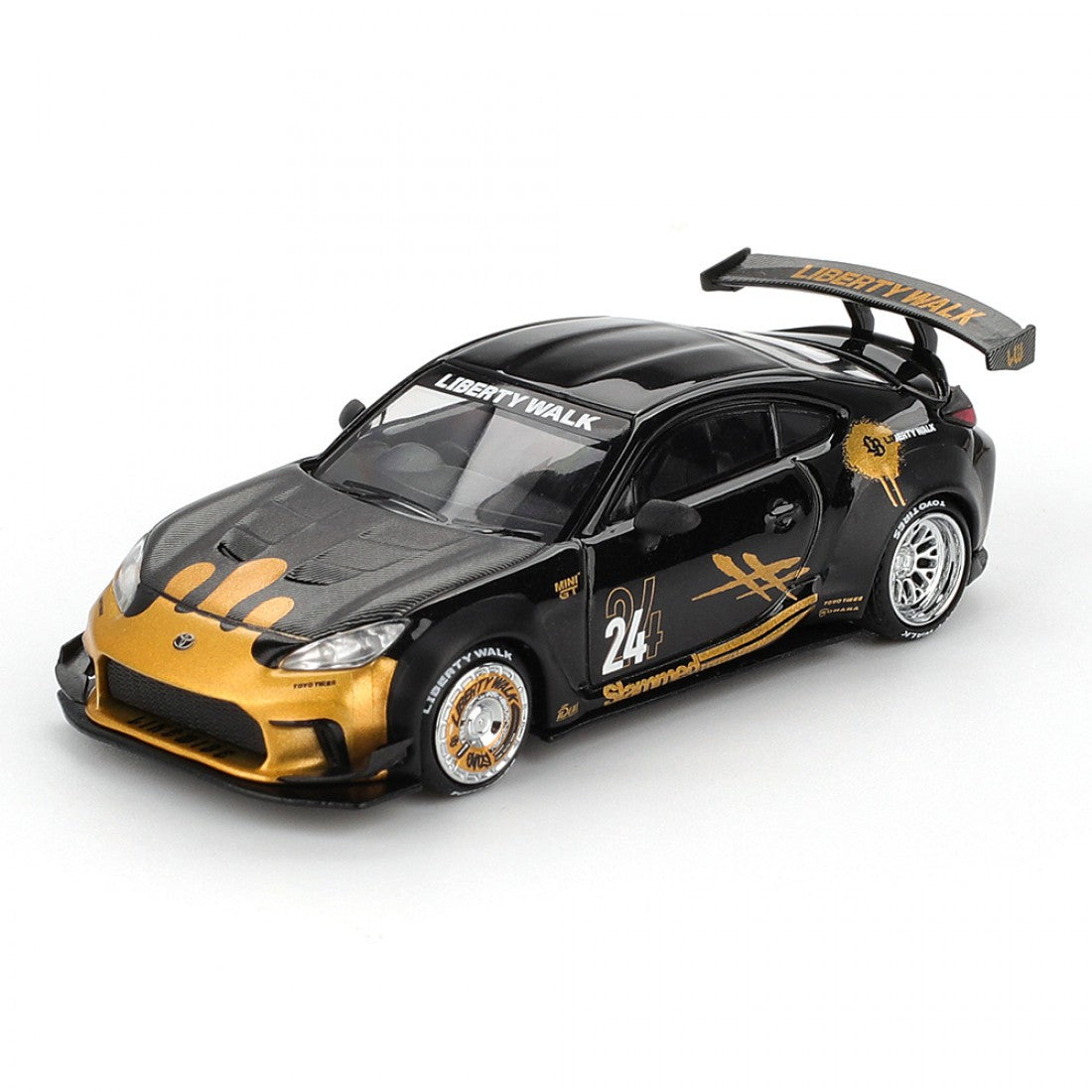 Mini GT 1024 - Toyota - Toyota GR86 LB Nation Black / Gold  - Scale 1:64