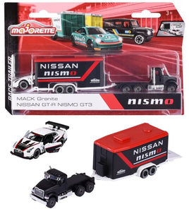 Majorette Race Trailer -  Mack Granite - Nissan GTR Nismo GT3 scale 1:64