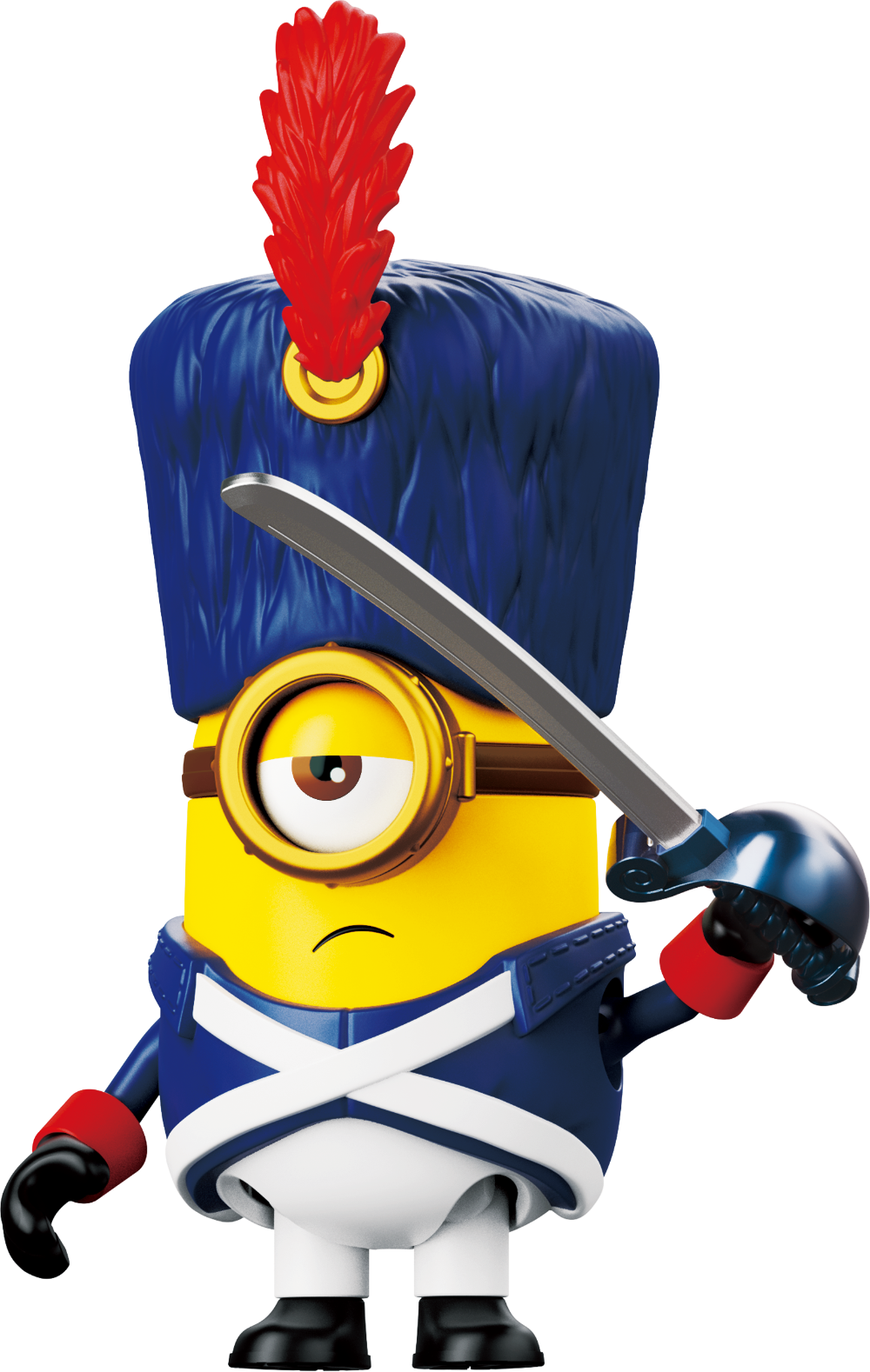 Minion character in a French revolutionary outfit with a sword on a white background
