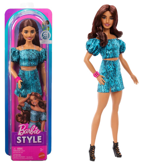 Barbie Fashionistas Style Doll #250 in Turquoise Snake Print Skirt, Turquoise Snake Print Top, Brown Hair