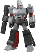 Transformers robot figure with gray, black, and red color scheme on a white background