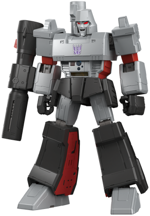 Transformers robot figure with gray, black, and red color scheme on a white background