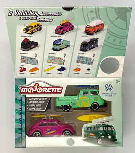 Majorette - Volkswagen T1 & surf board + Volkswagen Pink Beetle with Accessories