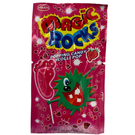 Imported Sweets - Darrys Magic Rocks Popping Candy and Lolli Pop - Strawberry (15g)