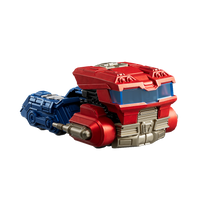 Red and blue toy vehicle on a white background