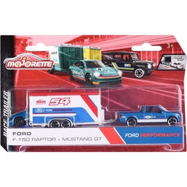 Majorette Race Trailer - Ford F150 Raptor - Mustang GT scale 1:64