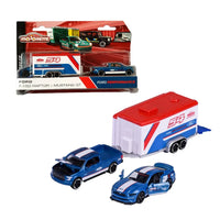 Majorette Race Trailer - Ford F150 Raptor - Mustang GT scale 1:64