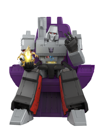 Transformers action figure with purple and gray color scheme on a white background
