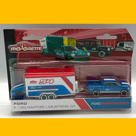 Majorette Race Trailer - Ford F150 Raptor - Mustang GT scale 1:64